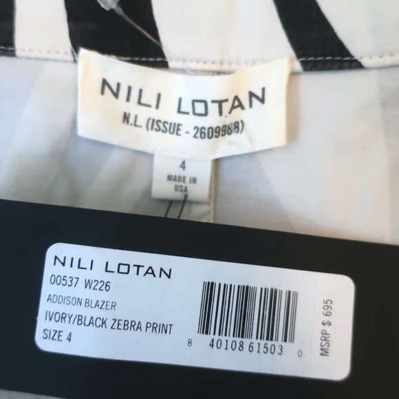 Nili Lotan Blazer Addison Zebra Print Cotton Size 4 One-Button Jacket NEW - Picture 5 of 6